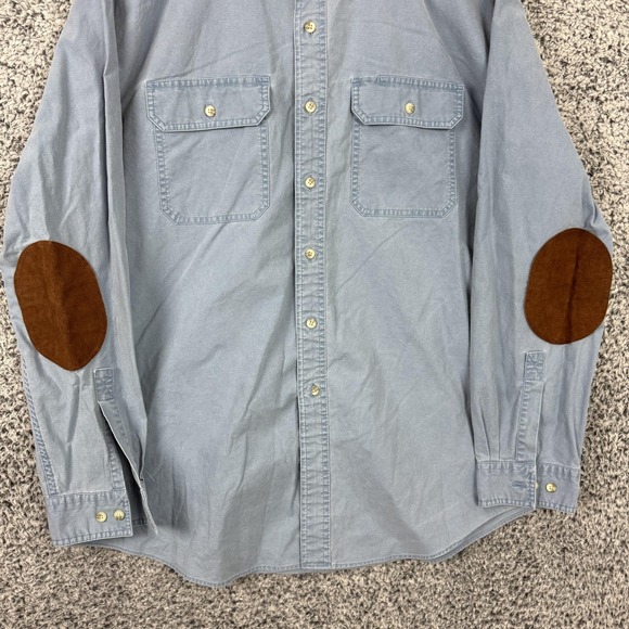 LL Bean Shirt Mens 2XL Blue Elbow Patch Button Front Workwear Outdoor Casual XXL - Picture 4 of 13